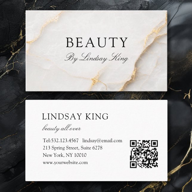Elegant vit marmor QR-kod visitkort Tidsbeställning Kort (Elegant White Marble QR Code Business Card)