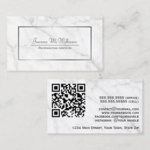Elegant vit marmor & silver professionell QR-kod Visitkort