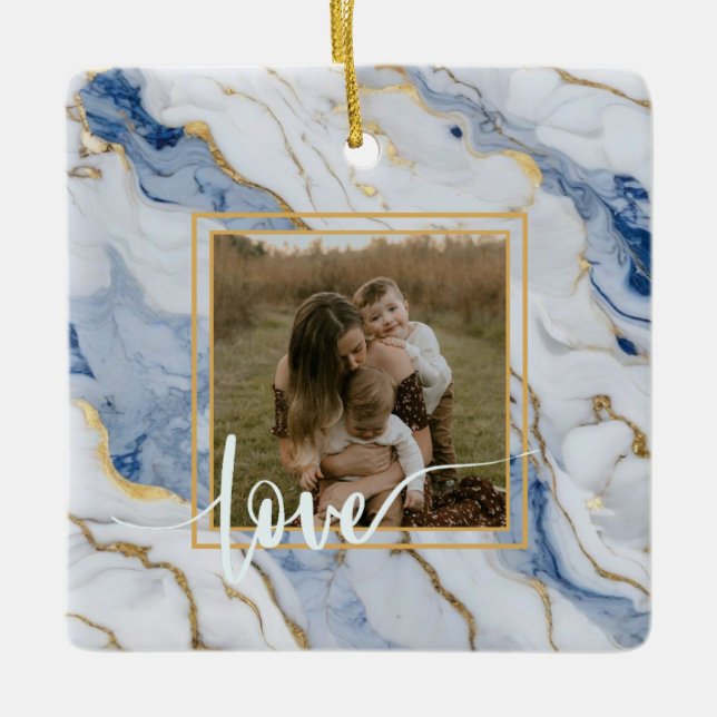 Elegant, vit marmorgranit från guld mönster julgransprydnad keramik (Framsida)