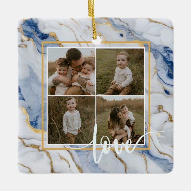 Elegant, vit marmorgranit från guld mönster julgransprydnad keramik (Framsida)