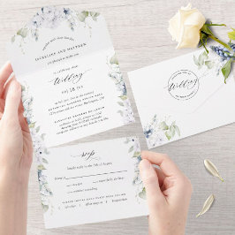 Elegant vit med blå Blommigt och kalligrafi