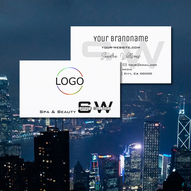 Elegant Vit med Monogram och Logotyp Enkel Visitkort (Skapare uppladdad)