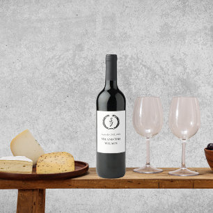 Elegant Vit med Monogram Vin- märkning för utandni Vinflaska Etikett