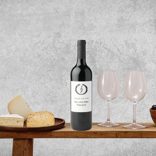Elegant Vit med Monogram Vin- märkning för utandni Vinflaska Etikett (Skapare uppladdad)