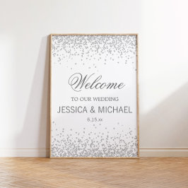 Elegant Vit med mousserande Silver Glitter Bröllop Poster