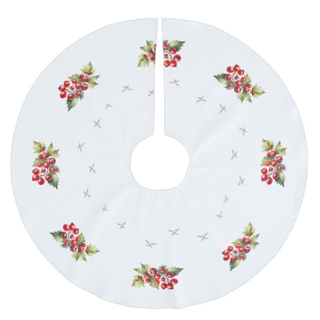 Elegant vit med röda bär och stjärnor jul julgransmatta borstad polyester (Framsidan)