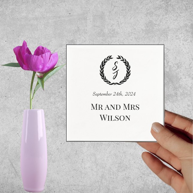 Elegant Vit med svart, monogram andningsbehållare Pappersservett (Skapare uppladdad)