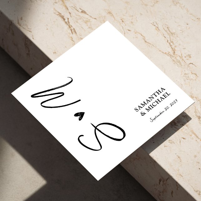Elegant Vit med Svarta Anpassningsbarna Initialer  Pappersservett (Elegant Black and White Script Wedding Napkins)