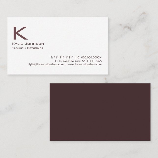 Elegant Vit minimal monogramPersonlig Visitkort (Fram/baksida)
