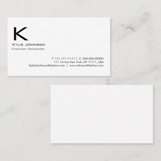 Elegant Vit minimal monogramPersonlig Visitkort (Fram/baksida)