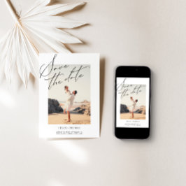 Elegant Vit, minimalistiskt skriptfoto Spara Datumet