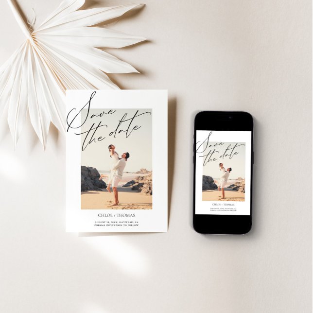 Elegant Vit, minimalistiskt skriptfoto Spara Datumet (Skapare uppladdad)