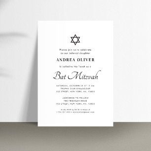 Elegant Vit Modern Enkel Bat Mitzvah-skrift Inbjudningar