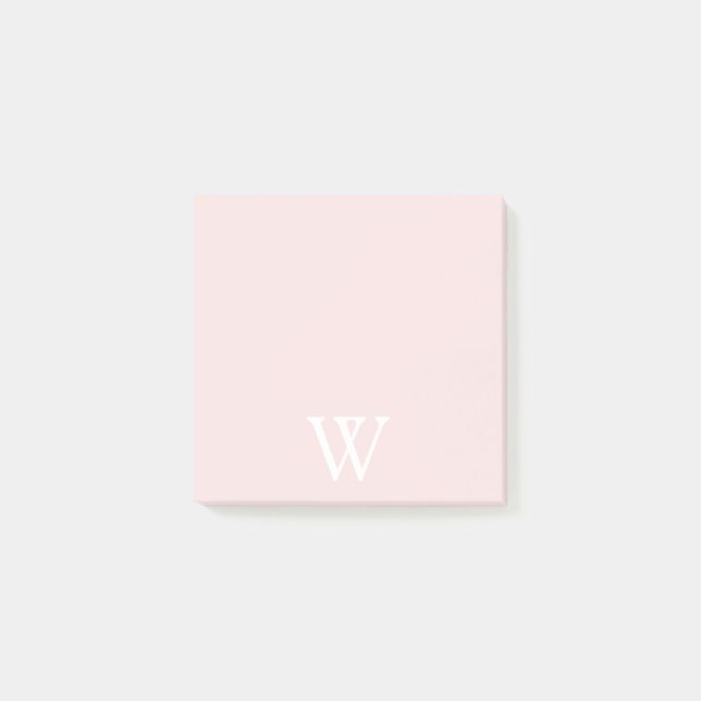Elegant vit monogram initial rosé post-it block (Framsida)