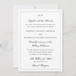 Elegant Vit Monogram Klassisk Bröllop Inbjudningar