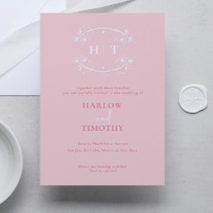 Elegant vit monogram Rosa Calligraphy Bröllop Inbjudningar
