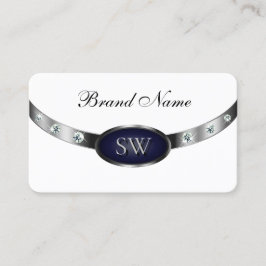 Elegant Vit Mörk blått och Silver med Monogram Visitkort