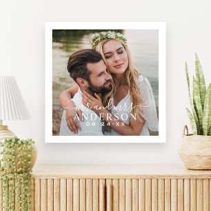 Elegant vit Mr och Mrs-monogram fotobryllop Canvastryck