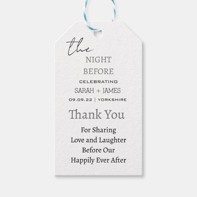 Elegant Vit natten före Bröllop Tack Presentetikett (Framsidan)