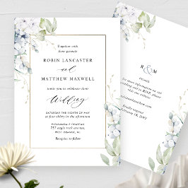 Elegant Vit och blå Blommigt allt i ena Bröllop Inbjudningar