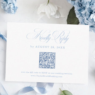 Elegant vit och blå bröllops-RSVP Qr-kod Tilläggskort