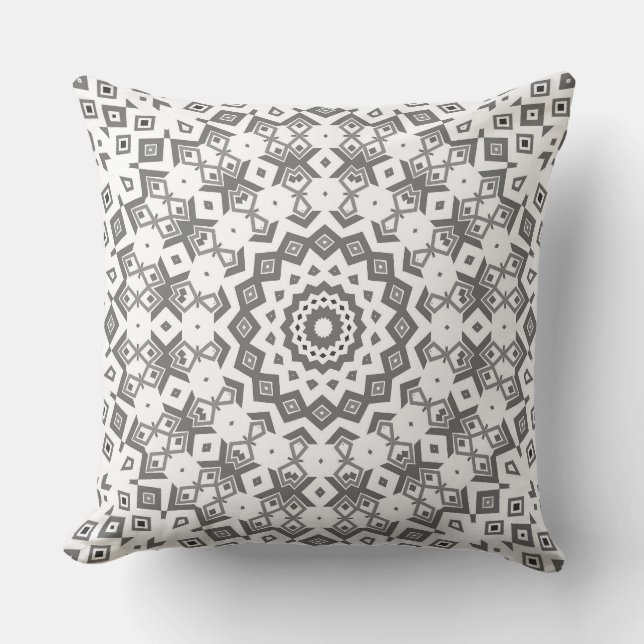Elegant, vit och grått, geometrisk retrotro mönste kudde (Framsida)