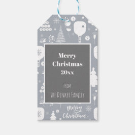 Elegant vit och grått God jul vågrät Presentetikett