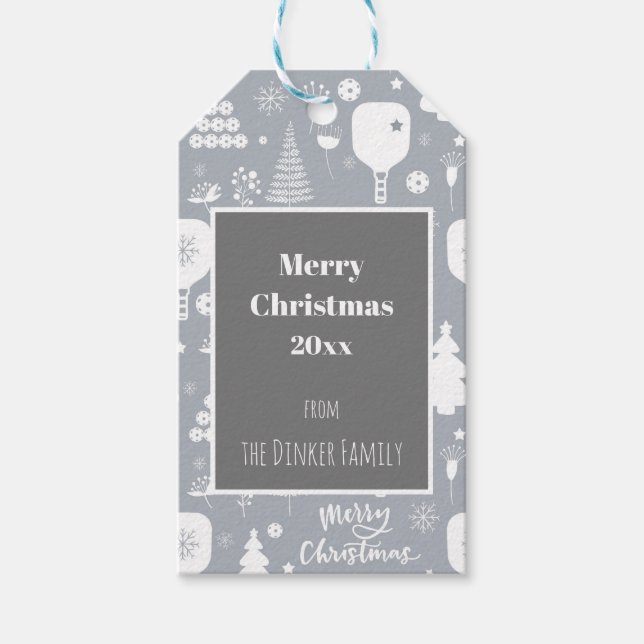 Elegant vit och grått God jul vågrät Presentetikett (Framsidan)