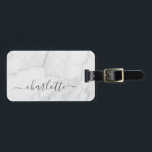 Elegant Vit och Grått Marble Script-Personlig Bagagebricka<br><div class="desc">Personlig Elegant Vit och Grått Marble Script Leting Luggage Tag</div>