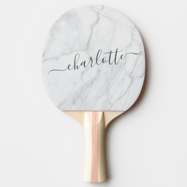 Elegant Vit och Grått Marble Script-Personlig Pingisracket (Framsidan)