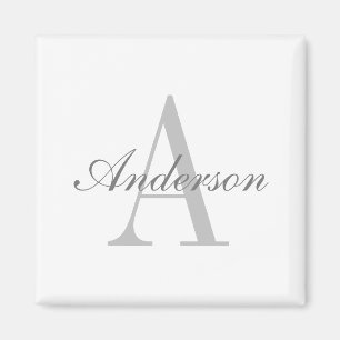 Elegant Vit och Grått Monogram Klassiskt Rund Stic Magnet