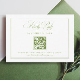 Elegant vit och grön bröllops-RSVP Qr-kod Tilläggskort