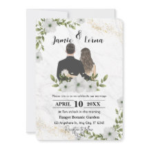 Elegant Vit och Grönt Blommigt Vattenfärg Bröllop