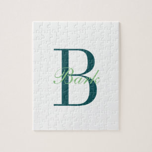 Elegant Vit och Grönt Monogram Pussel