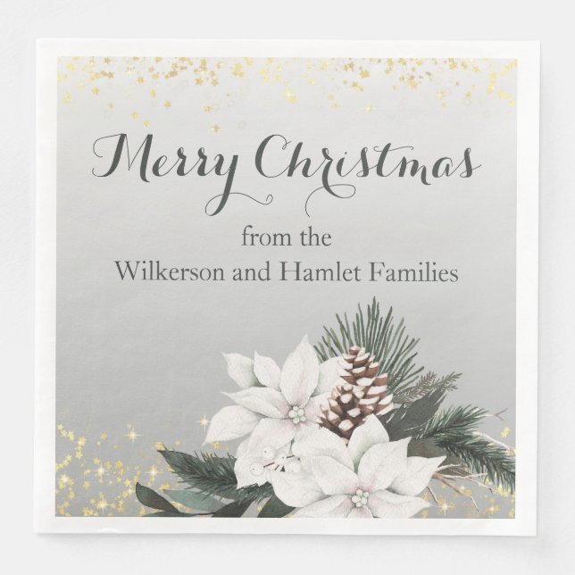 Elegant Vit och Grönt Vintern Blommigt jul Pappersservett (Framsida)