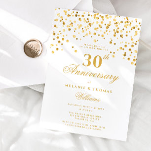 Elegant vit och guld 30-års bröllopsjubileum inbjudningar