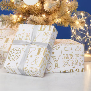 Elegant vit och guld folie jul ordkonst presentpapper