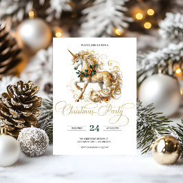 Elegant vit och guld jul enhörning inbjudningar