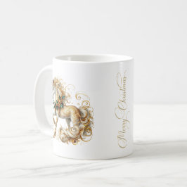 Elegant vit och guld jul enhörning kaffemugg