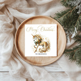 Elegant vit och guld jul enhörning pappersservett