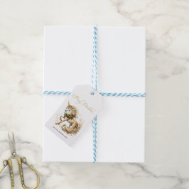 Elegant vit och guld jul enhörning presentetikett