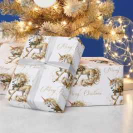 Elegant vit och guld jul enhörning presentpapper
