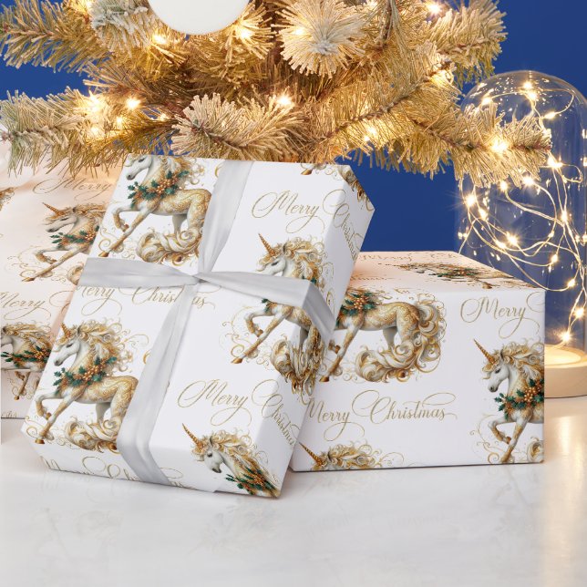 Elegant vit och guld jul enhörning presentpapper (Helgdagar)