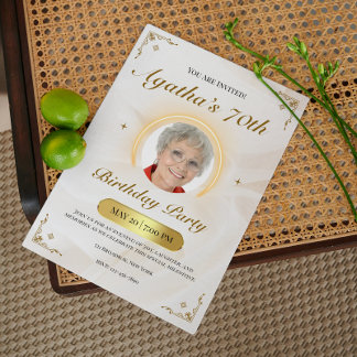 Elegant Vit Och Guld Klassisk Födelsedagsfest Inbjudningar