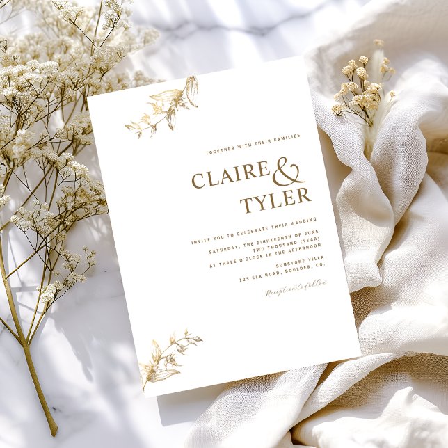 Elegant vit och guld minimalis weddingday inbjudningar (Skapare uppladdad)