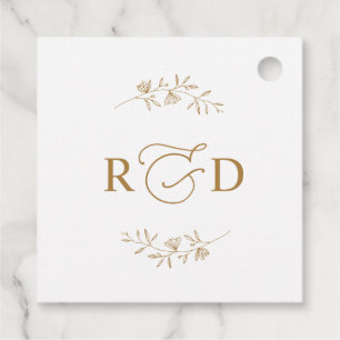 Elegant vit och guld monogram bröllop tack gåvor etiketter