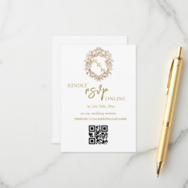 Elegant vit och guld monogram QR-kod RSVP Tilläggskort