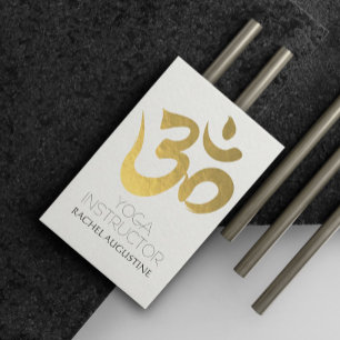 Elegant vit och guld Om-symbol yogainstruktör Visitkort