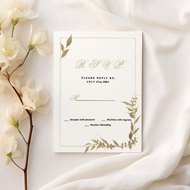 Elegant vit och guld OSA Inbjudningar (Elegant white and gold foliage RSVP )