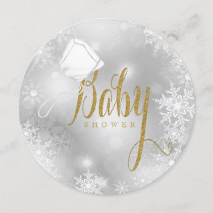Elegant vit och guld snöflinga baby shower inbjudningar